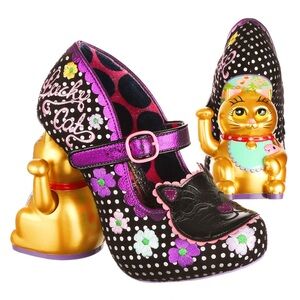 Irregular Choice Black and Purple “Lucky Cat” Heels